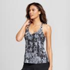 Women's Racerback Tankini Top - Aqua Green Gray Print