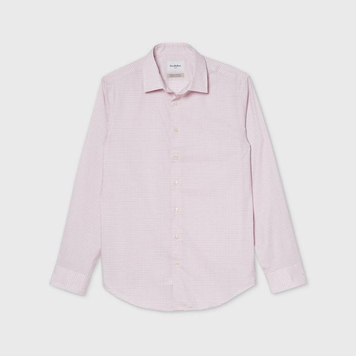 Men's Checked Standard Fit Long Sleeve Button-down Shirt - Goodfellow & Co Pink S, Men's,