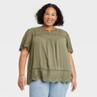 Women's Plus Size Short Sleeve Eyelet Shirt - Knox Rose Olive