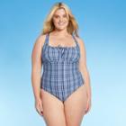 Women's Plus Size Tunnel High Coverage One Piece Swimsuit - Kona Sol Blue Check