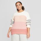 Women's Plus Size Striped Long Sleeve Crew Neck Tie Back Sweater - Who What Wear Peach (pink)