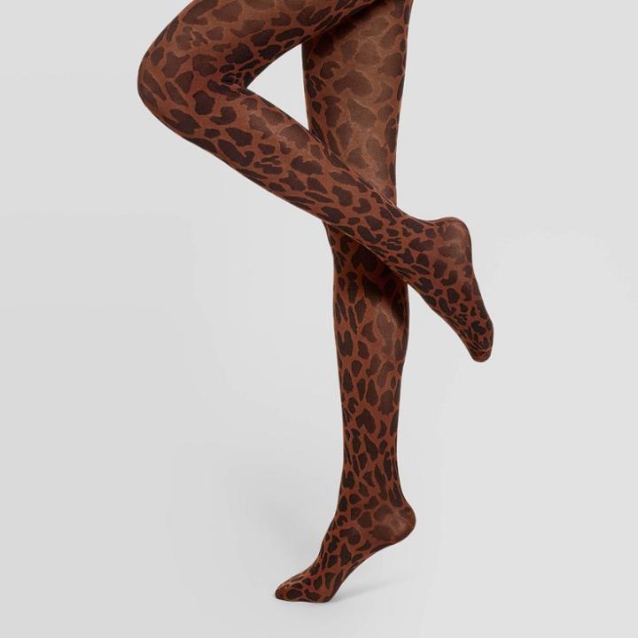 Hue Studio Women's Opaque Leopard Print Tights - Warm Brown