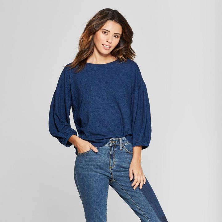 Women's Long Sleeve Blouson Sleeve Blouse - Universal Thread Indigo