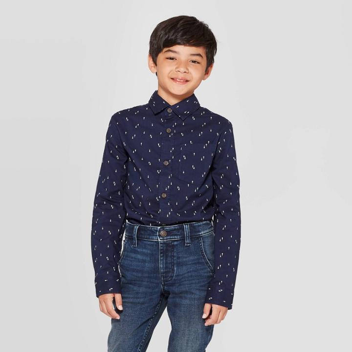 Boys' Long Sleeve Button-down Shirt - Cat & Jack Navy M, Boy's, Size: