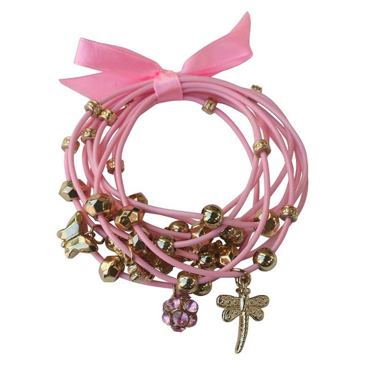 Zirconite Multi-strand Bracelet With Flower And Butterfly Charms - Pink, Women's