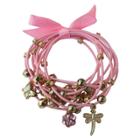 Zirconite Multi-strand Bracelet With Flower And Butterfly Charms - Pink, Women's
