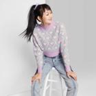 Women's Heart Print Crewneck Cropped Pullover Sweater - Wild Fable Lavender
