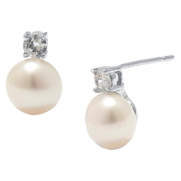 Target Sterling Silver Cubic Zirconia And Pearl Stud Earrings - Silver/clear, Infant Girl's