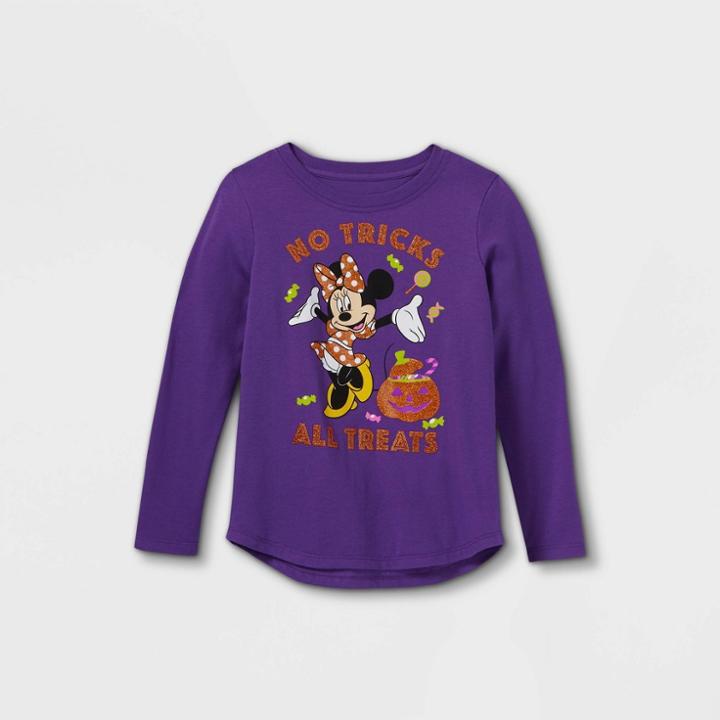 Girls' Minnie Mouse No Tricks All Treats Long Sleeve Graphic T-shirt - Purple