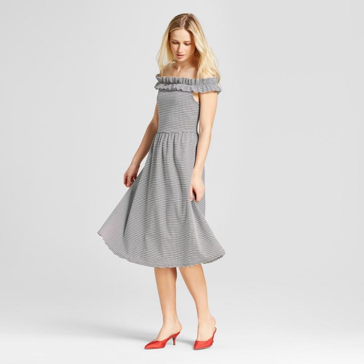 Women's Ruffle Bardot Midi Dress - Who What Wear Black/white
