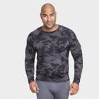 Men's Long Sleeve Fitted T-shirt - All In Motion Black Camo Print S, Black Green Print
