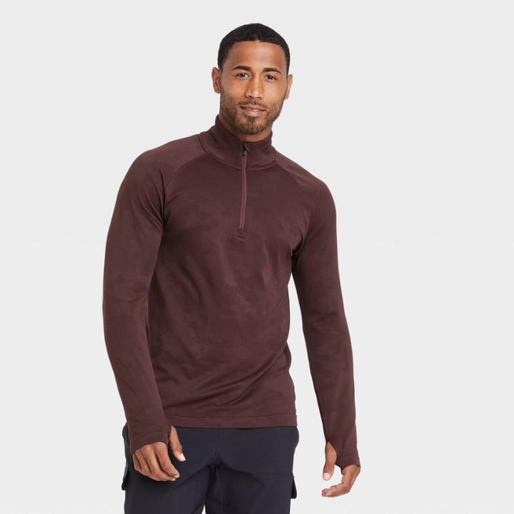 Men's Camo Seamless 1/4 Zip Pullover - All In Motion Berry Red