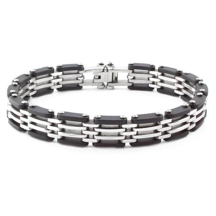 Men's Crucible Two-tone Stainless Steel Rubber Link Bracelet, Black