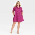 Women's Plus Size Short Sleeve Button-up Trapeze Dress - Who What Wear Purple