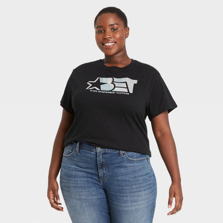 Viacom Women's Plus Size Bet Short Sleeve Graphic T-shirt - Black