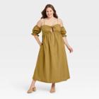 Women's Plus Size Sleeveless Tie-front Dress - A New Day Olive Green