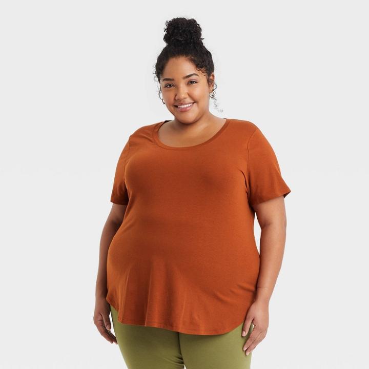 Women's Plus Size Short Sleeve Relaxed Scoop Neck T-shirt - Ava & Viv Bronze