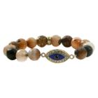 Women's Zirconite Evil Eye Charm Faceted Colored Stones Stretch Bracelet-brown, Brown