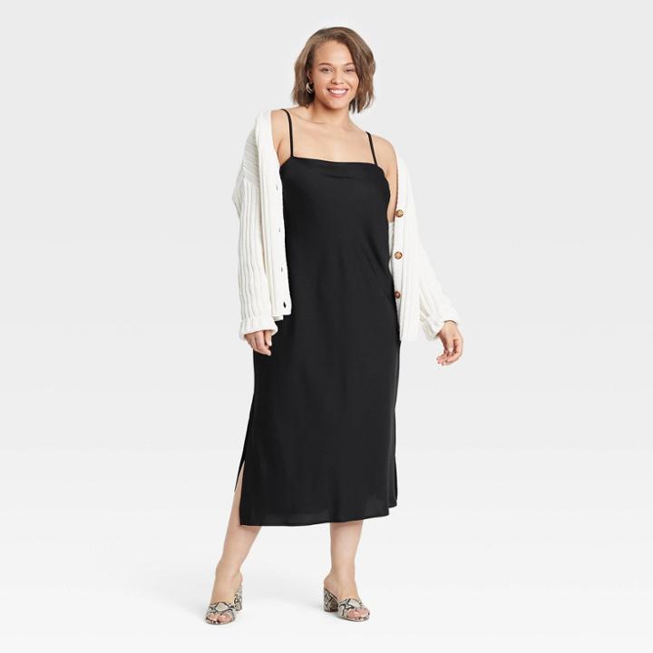 Women's Plus Size Apron Slip Dress - A New Day Black