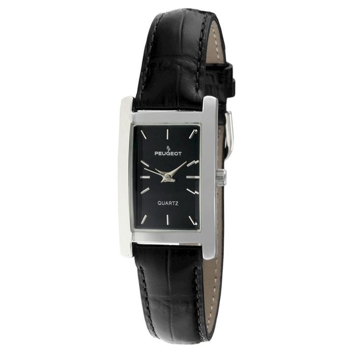 Peugeot Watches Peugeot Women's Silver Tone Rectangular Black Leather