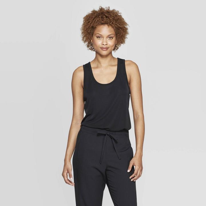 Women's Sleeveless Scoop Neck Fitted Knit Tank Top - Prologue Black
