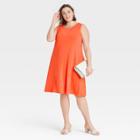 Women's Plus Size Sleeveless Knit Swing Dress - Ava & Viv Orange