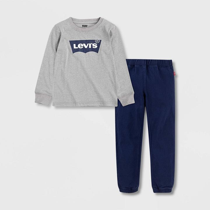 Levi's Toddler Boys' 2pc Twill Top & Jogger Set - Heather Gray/blue