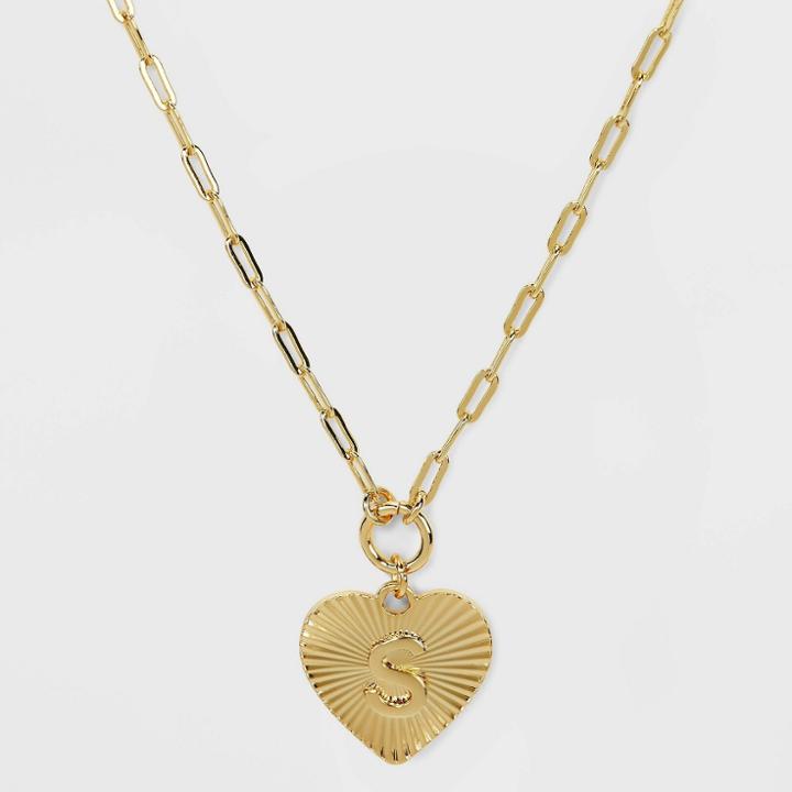 14k Gold Dipped 's' Initial Diamond Cut Heart Pendant Necklace - A New Day Gold