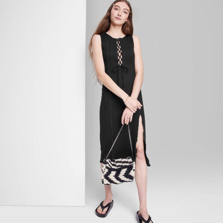 Women's Sleeveless Lace-up Knit Dress - Wild Fable Black