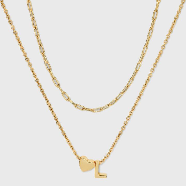 14k Gold Dipped 'l' Initial With Heart Chain Necklace - A New Day Gold