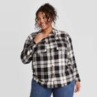 Women's Plus Size Long Sleeve Plaid Button-down Tunic Shirt - Ava & Viv Black