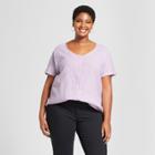 Women's Plus Size Tie Front Woven Short Sleeve Top - Ava & Viv Lavender X, Purple