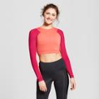 Women's Color Block Long Sleeve Crop Top - Joylab Deep Sea Coral Xxl, Coral Pink