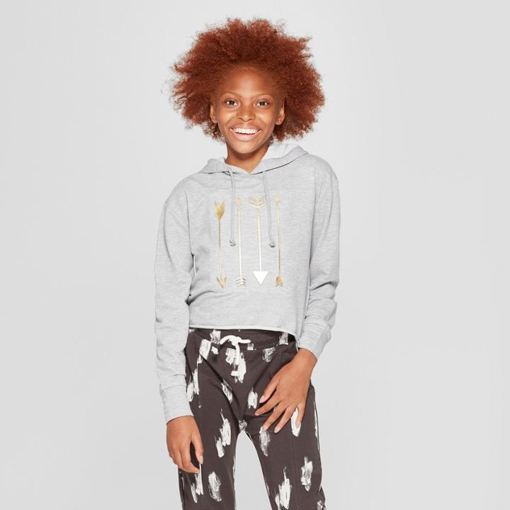 Say What? Say What Girls' Embossed Arrows Crop Sweatshirt - Gray