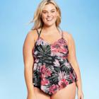 Women's Plus Size Double Strap Tankini Top - Kona Sol Tropical Print