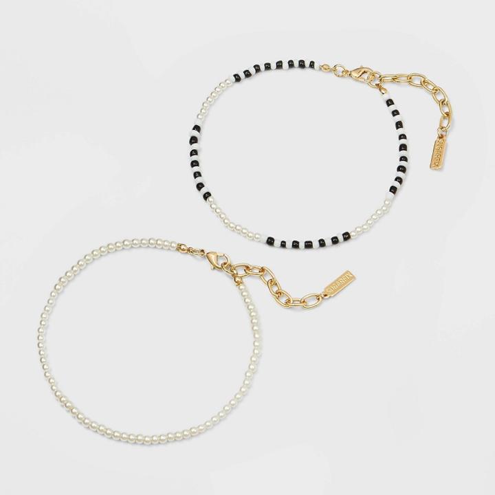 Sugarfix By Baublebar Mixed Media Anklet 2pc - Black/white