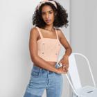Women's Floral Embroidered Cropped Sweater Tank Top - Wild Fable Dusty Peach