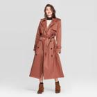 Women's Long Sleeve Banded Cuff Trench Coat - A New Day Brown