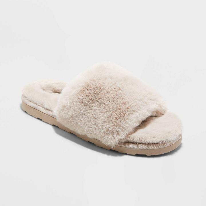 Women's Emma Faux Fur Slide Slippers - Stars Above Gray