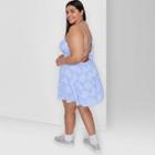Women's Plus Size Sleeveless Square Neck Open Back Jacquard Skater Dress - Wild Fable Azure Floral 1x, Blue Floral