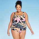 Women's Plus Size Straight Neck Palms One Piece Swimsuit - Kona Sol Floral 14w, Women's,