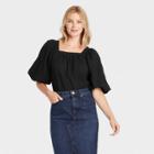 Women's Puff Short Sleeve Blouse - A New Day Black