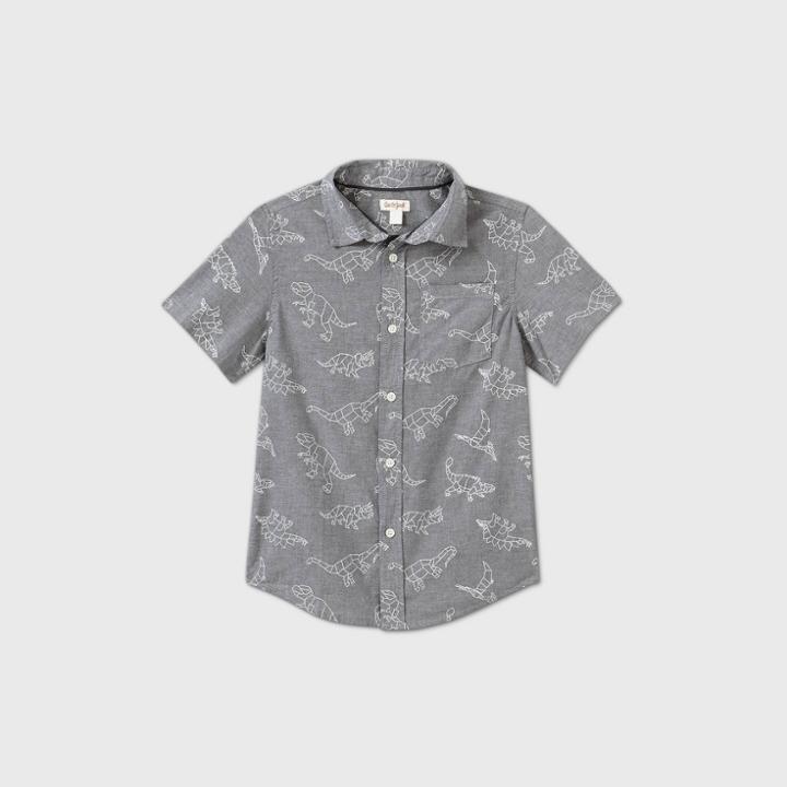 Boys' Short Sleeve Button-down Poplin Plaid Shirt - Cat & Jack Gray