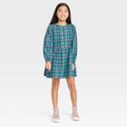 Girls' Long Sleeve Plaid Dress - Cat & Jack Aqua Blue