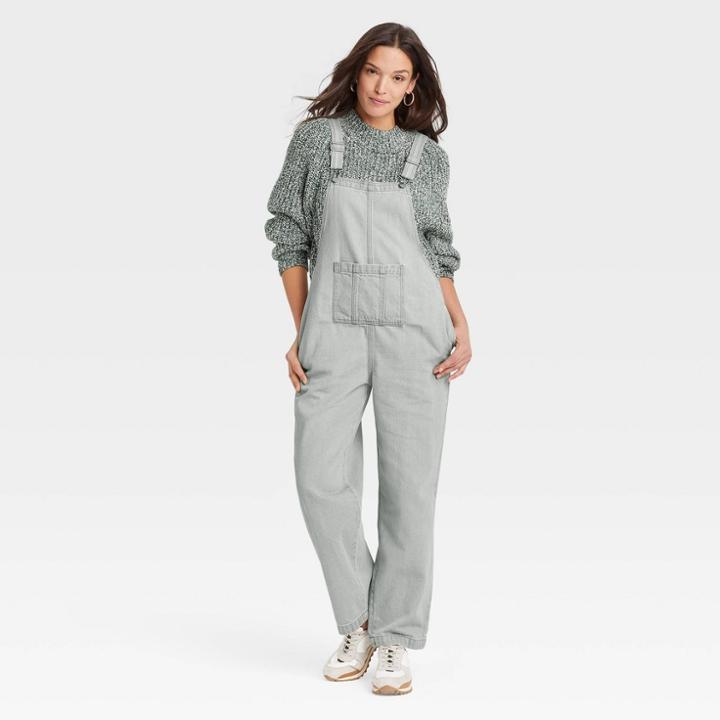 Women's Loose Fit Denim Overalls - Universal Thread Gray