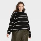 Women's Plus Size Slouchy Mock Turtleneck Pullover Sweater - A New Day Black/white