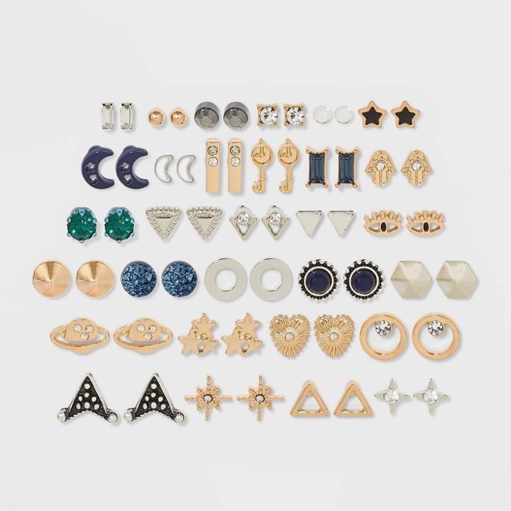 Mystical Moons And Planets Mixed Metals Stud Earring Set 30ct - Wild Fable , Nickel