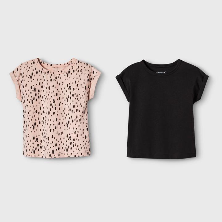 Toddler Girls' 2pk Short Sleeve T-shirts - Cat & Jack Dark Gray/peach Dots