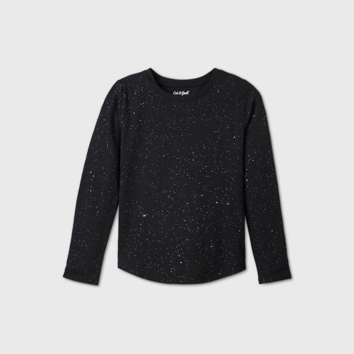 Girls' Long Sleeve Sparkle T-shirt - Cat & Jack Black