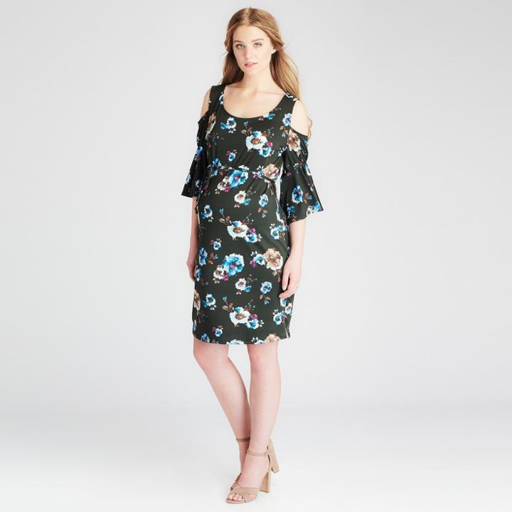 Maternity Floral Print Cold Shoulder Shift Dress - Expected By Lilac Olive M, Infant Girl's, Green